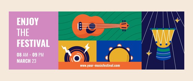 Vector gratuito plantilla de encabezado de twitter de festival de música