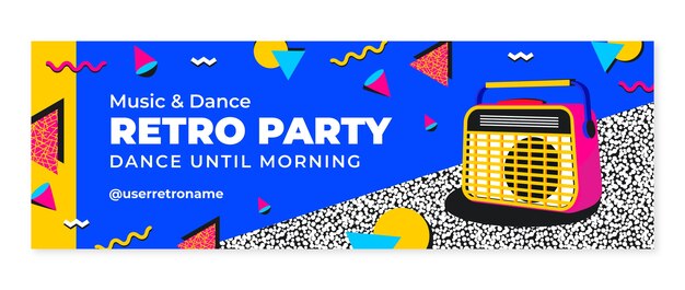 Plantilla de encabezado de twitter de fiesta de los 80 de diseño plano