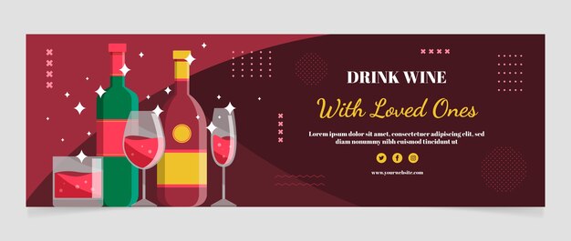 Plantilla de encabezado de twitter de fiesta de vino de diseño plano