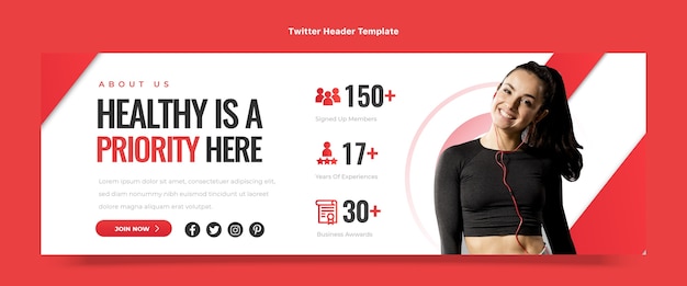 Vector gratuito plantilla de encabezado de twitter de fitness de diseño plano