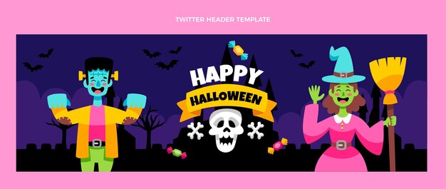 Plantilla de encabezado de twitter de halloween plana