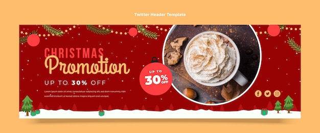 Plantilla de encabezado de twitter de navidad plana