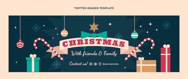 Vector gratuito plantilla de encabezado de twitter de navidad plana