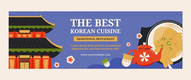 Plantilla de encabezado de twitter de restaurante coreano dibujado a mano