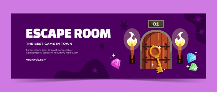 Vector gratuito plantilla de encabezado de twitter de sala de escape plana