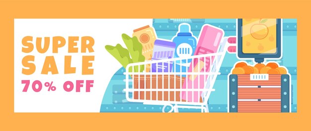 Plantilla de encabezado de twitter de supermercado de diseño plano