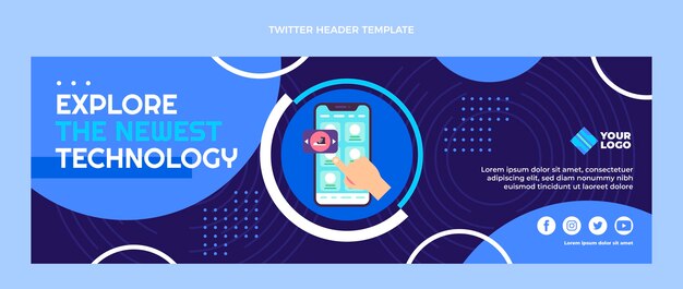 Plantilla de encabezado de twitter de tecnología mínima de diseño plano