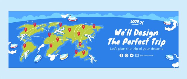 Plantilla de encabezado de twitter de viaje y exploración plana