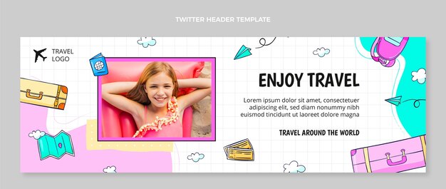 Plantilla de encabezado de twitter de viajes dibujados a mano
