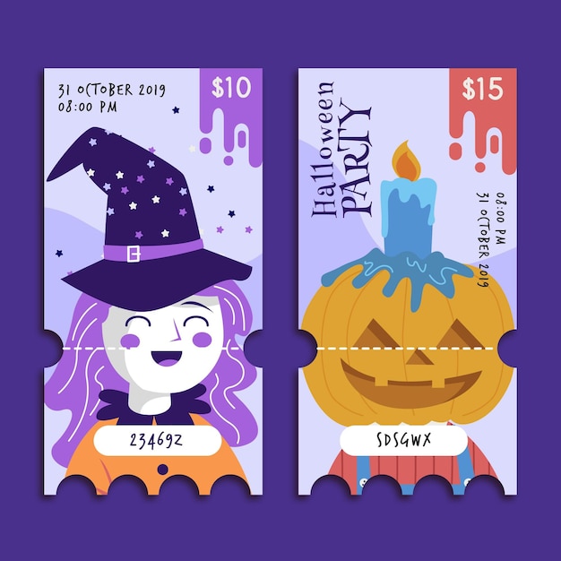 Plantilla de entradas de halloween de diseño plano