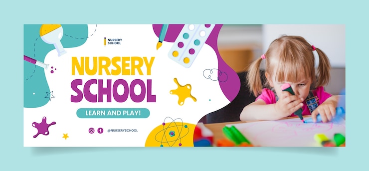 Vector gratuito plantilla de escuela infantil de diseño plano