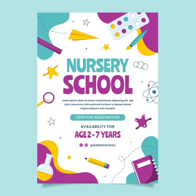Plantilla de escuela infantil de diseño plano