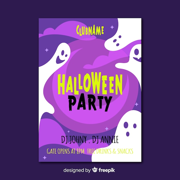 Plantilla espeluznante de póster de fiesta de halloween con diseño plano