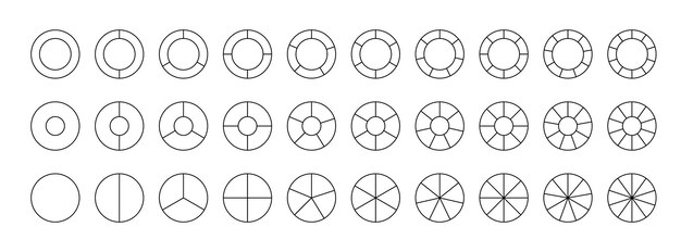 plantilla de esquema de círculo de diagrama de torta Estructura del diagrama dividida de 1 a 12 en piezas