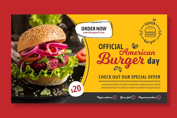 Vector gratuito plantilla de estandarte de comida estadounidense
