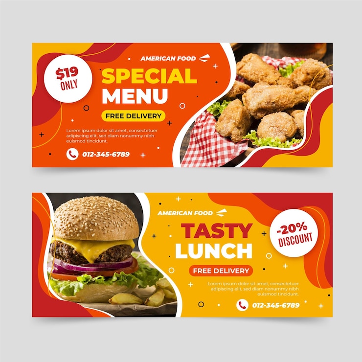 Vector gratuito plantilla de estandarte de comida estadounidense