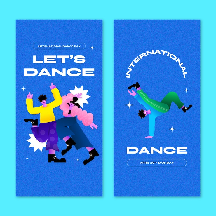 Vector gratuito plantilla de estandarte del día internacional de la danza en gradiente
