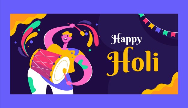 Plantilla de estandarte horizontal para la celebración del festival de Holi