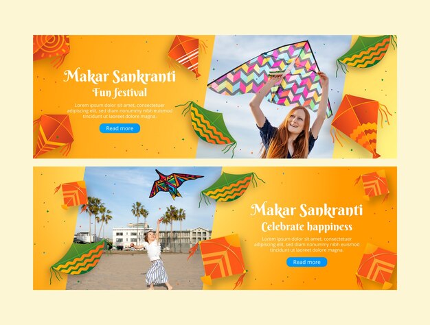 Vector gratuito plantilla de estandarte horizontal para la celebración del festival de makar sankranti