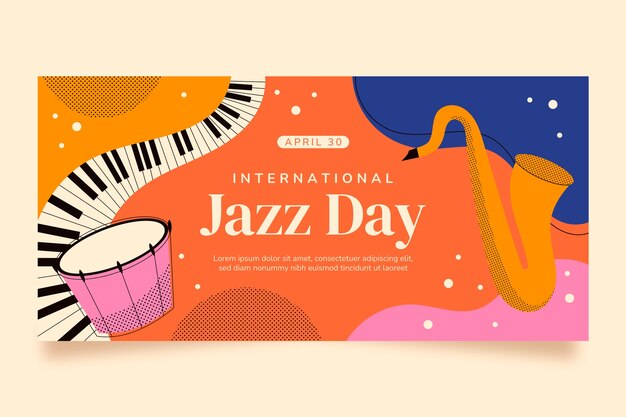 plantilla de estandarte horizontal del día del jazz en el mundo plano