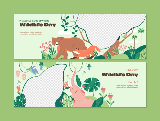 Vector gratuito plantilla de estandarte horizontal del día mundial de la vida silvestre plana