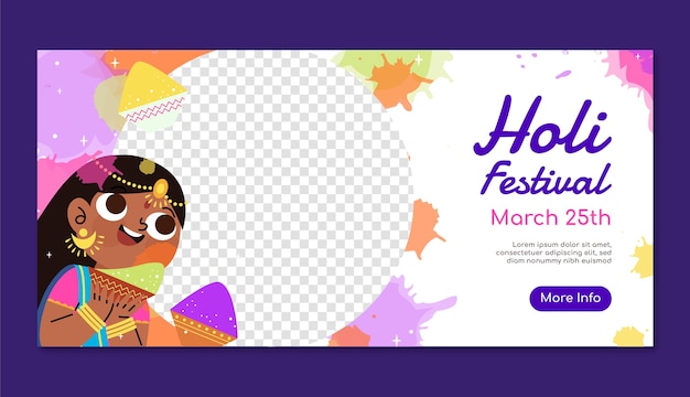 Vector gratuito plantilla de estandarte horizontal para el festival de holi.