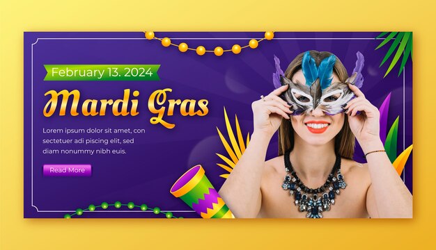 plantilla de estandarte horizontal del festival de Mardi Gras con gradiente