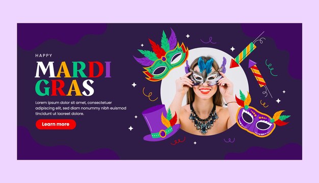Plantilla de estandarte horizontal para el festival de Mardi Gras
