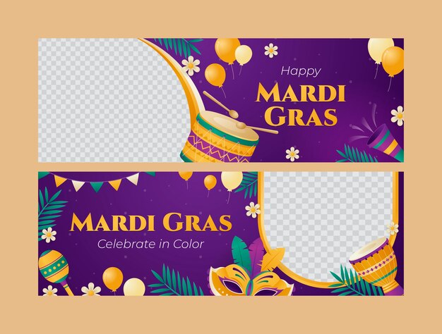 plantilla de estandarte horizontal gradiente para el festival del mardi gras