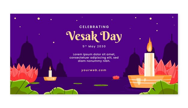 plantilla de estandarte horizontal de vesak plano