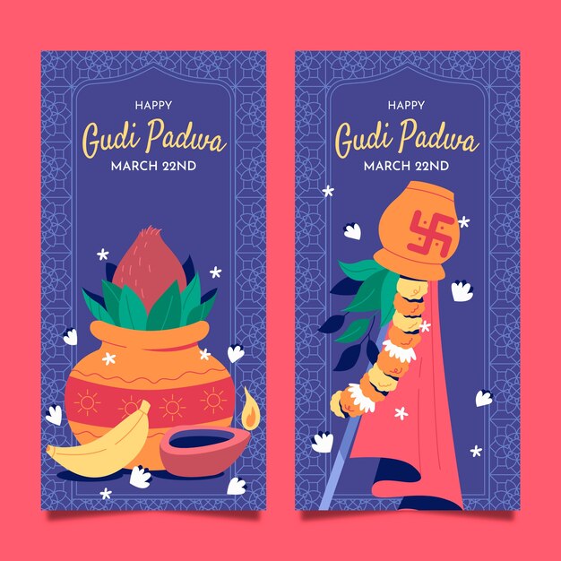 plantilla de estandarte vertical de gudi padwa plano