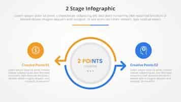 Vector gratuito plantilla de etapa de 2 puntos para la comparación opuesto concepto infográfico para la presentación de diapositivas con círculo grande y contorno de flecha dirección opuesta con estilo plano