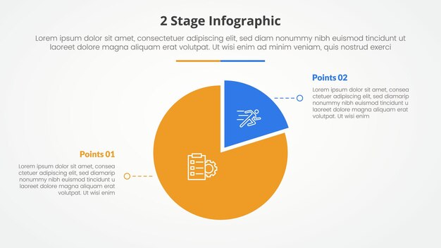 plantilla de etapa de 2 puntos para la comparación opuesto concepto infográfico para la presentación de diapositivas con figura de gráfico círculo con estilo plano
