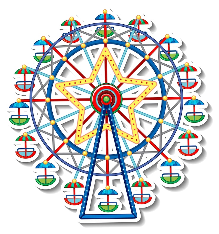 Vector gratuito plantilla de etiqueta con circo noria en estilo de dibujos animados