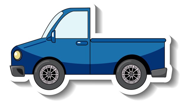 Plantilla de etiqueta con un coche pick up azul aislado