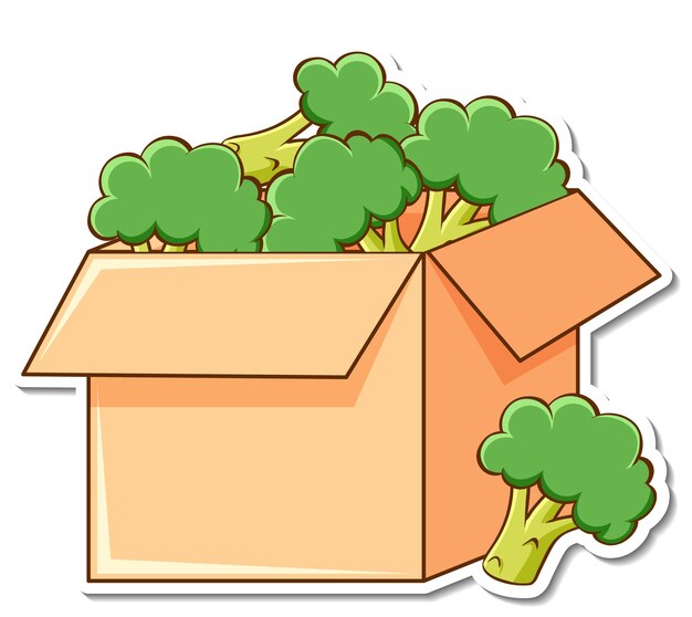 Vector gratuito plantilla de etiqueta con muchos brócoli en una caja.