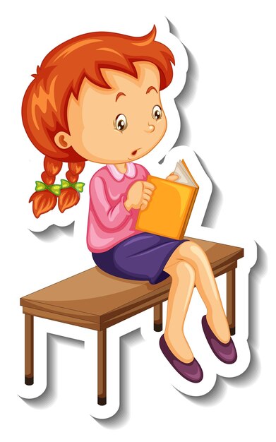 Plantilla de etiqueta con una niña leyendo un libro aislado