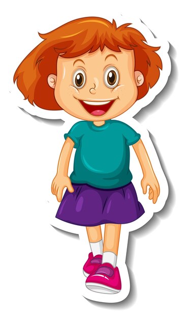 Plantilla de etiqueta con una niña en pie posando personaje de dibujos animados aislado