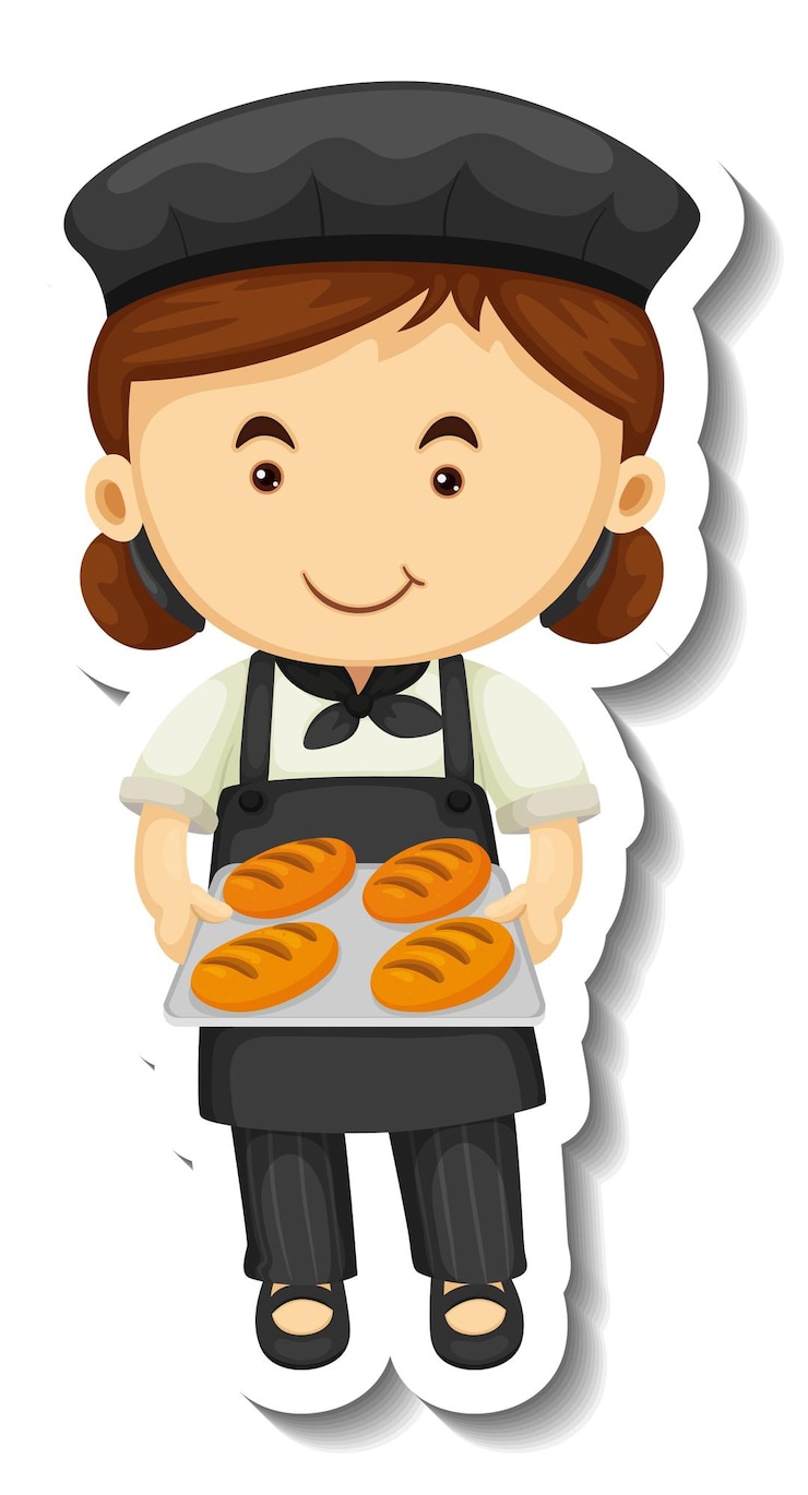 Vector gratuito plantilla de etiqueta con una panadera sostiene bandeja horneada aislada