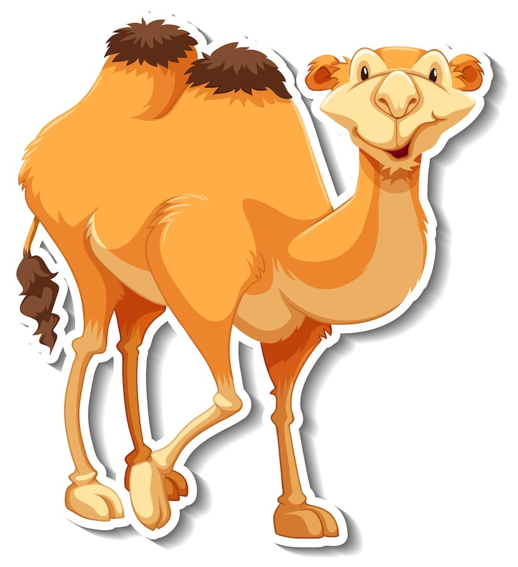 Vector gratuito una plantilla de etiqueta de personaje de dibujos animados de camello.
