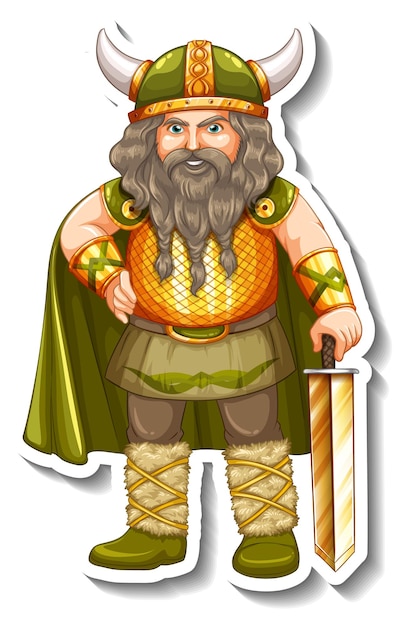 Vector gratuito plantilla de etiqueta con personaje de dibujos animados de guerrero vikingo aislado