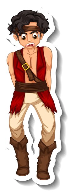 Plantilla de etiqueta con un personaje de dibujos animados de hombre pirata aislado