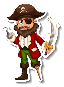 Plantilla de etiqueta con un personaje de dibujos animados de hombre pirata aislado
