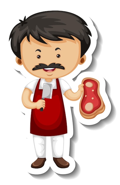 Vector gratuito plantilla de etiqueta con un personaje de dibujos animados de hombre vendedor de carne aislado