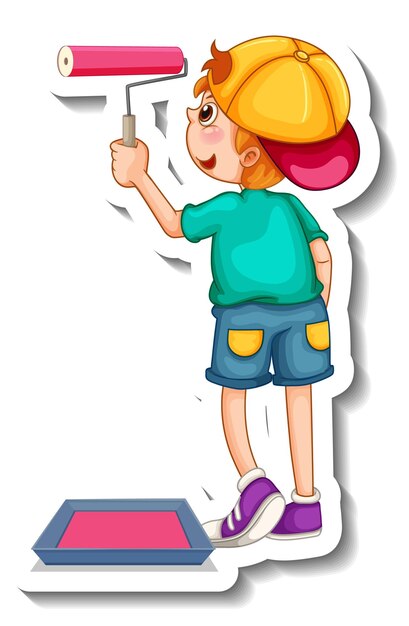 Plantilla de etiqueta con un personaje de dibujos animados de niño aislado