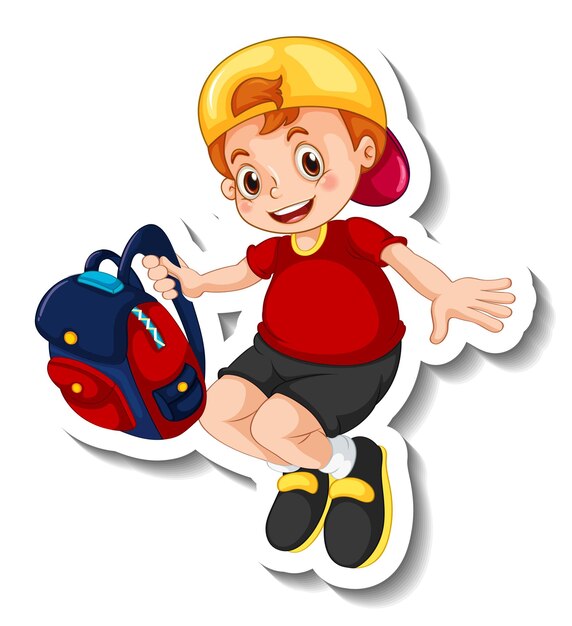 Plantilla de etiqueta con un personaje de dibujos animados de niño aislado