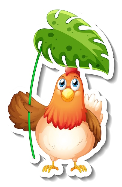 Vector gratuito plantilla de etiqueta con personaje de dibujos animados de un pollo sosteniendo una hoja aislada