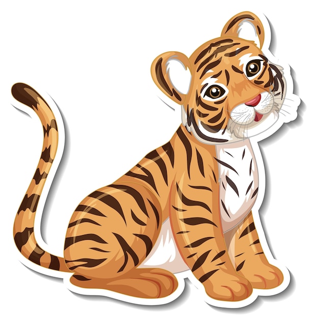 Vector gratuito una plantilla de etiqueta de personaje de dibujos animados de tigre