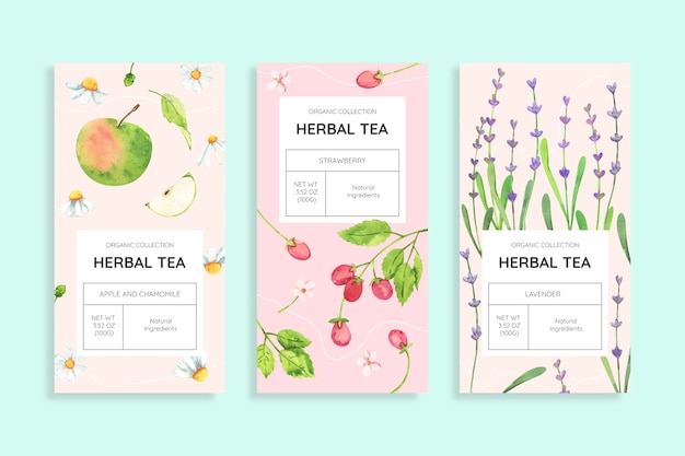 Plantilla de etiqueta de té de acuarela