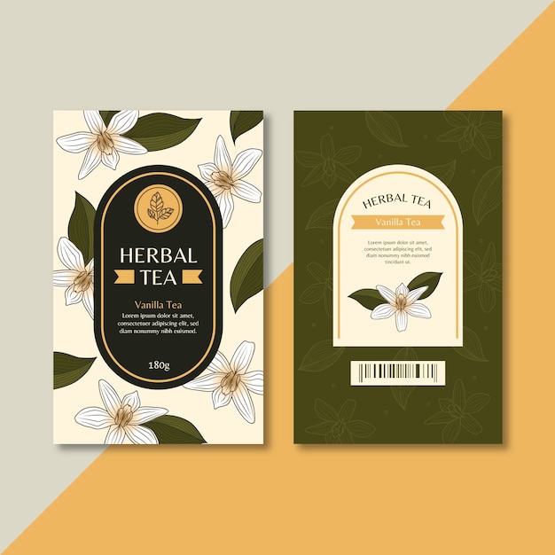 Plantilla de etiqueta de té dibujada a mano